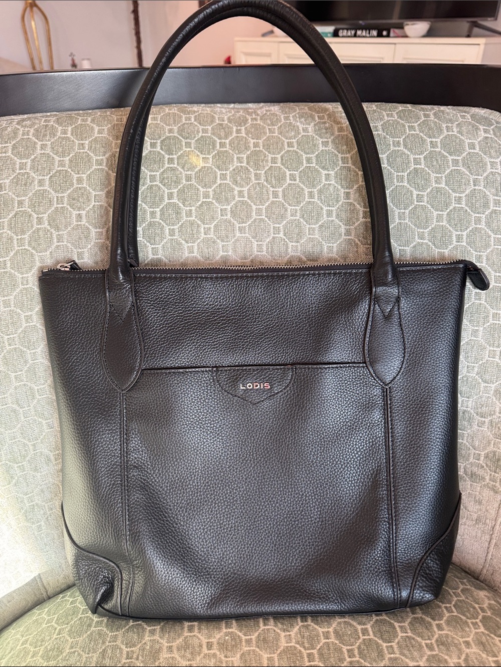 Lodis Black Pebbled Leather Zip Tote EEEUC